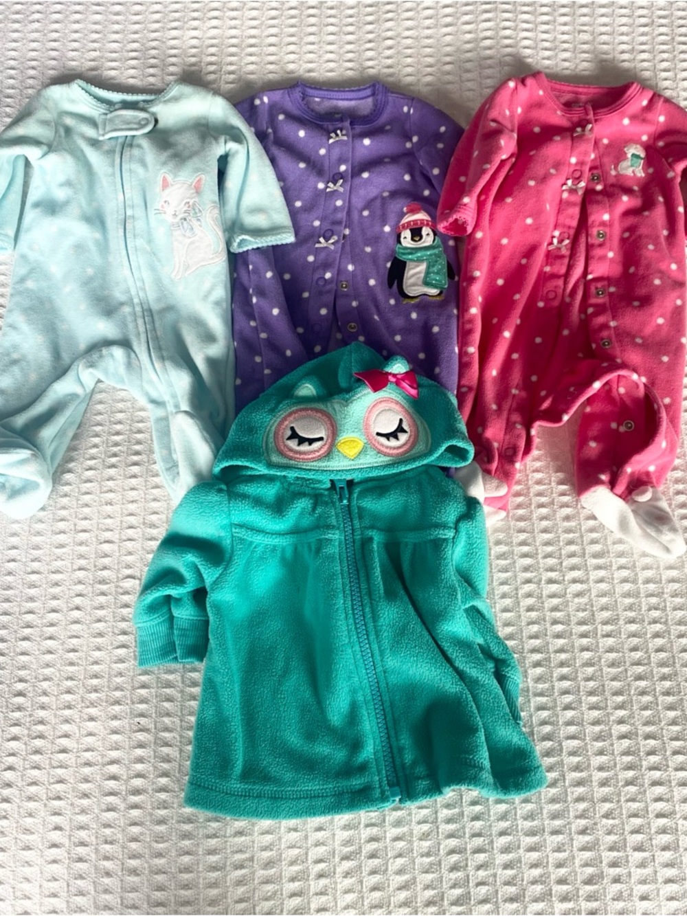 Carters newborn and 3-6M fleece onesie bundle